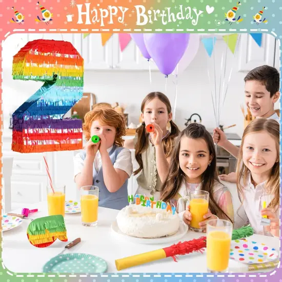 Rainbow Mexican Number 2 Pi&ntilde;ata for Kids with Blindfold Stick and Confetti Birthday Party Decoration Pi&ntilde;ata for Anniversary Cinco de Mayo Fiesta Party Decor(Number 2) {3}