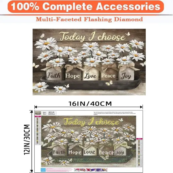 Diamond Art Kits for Adults, Inspirational Diamond Painting Kits for Beginners, 5D Daisy Round Full Drill Gem Art for Adults, Paint by Diamonds Pictures DIY Crafts Kits 16x12inch {3}