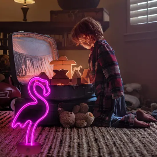 Summer Flamingo Neon Light Sign &ndash; Pink LED Tropical Table Decor with Removable Base for Summer Vibes, Beach Party, and Room Decoration {4}