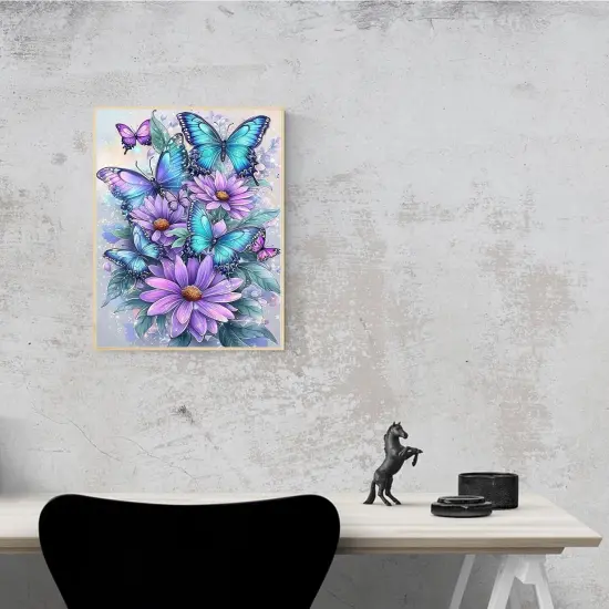 DIY Butterfly Diamond Art Kits for Adults Beginners,Easy Flowers 5D Round Drill Diamond Painting Kits on Canvas,Butterfly and Floral Gem Art Kits for Home Wall Decor 12X16 Inch. {2}