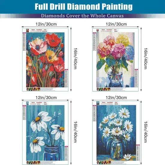 Diamond Painting Kits, 4 Pack Flower 5D DIY Full Drill Diamond Art Painting Kits for Adults, Seaside Diamond Painting Gem Art Craft for Home Wall Decor (11.8 * 15.8 inch {4}