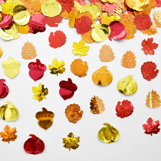 500 Pieces Fall Confetti - Autumn Foil, Thanksgiving Maple Leaves, Turkey, Pumpkin, Pinecones, Acorn Sprinkles for Table Decorations and Party Supplies {1}