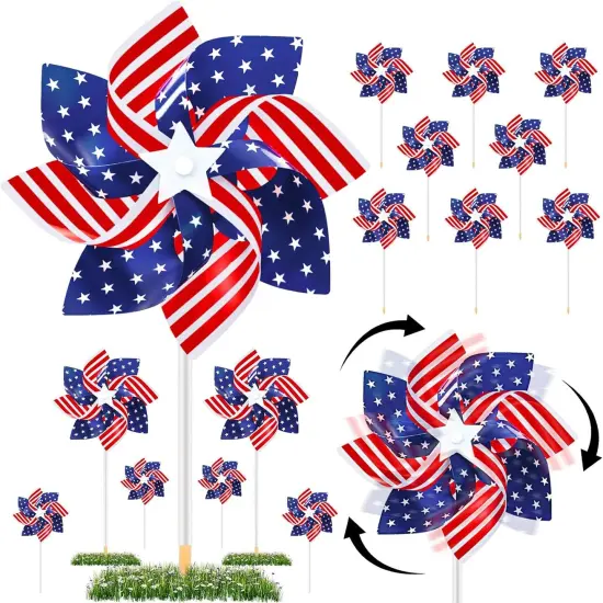 20pcs Fourth of July Pinwheels,Red White and Blue 4th of July Decorations American Flag Pinwheel {1}