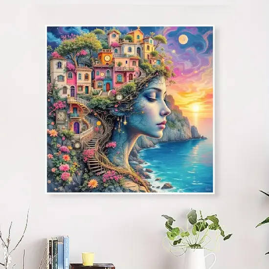 Diamond Painting Kits for Adults, Abstract Seaside Sunset Diamond Art Kits for Adults Beginner, 5D Round Diamond Art Painting Full Drill Diamond Dots Gem Art for Aesthetic Room Decor12x16Inch {5}