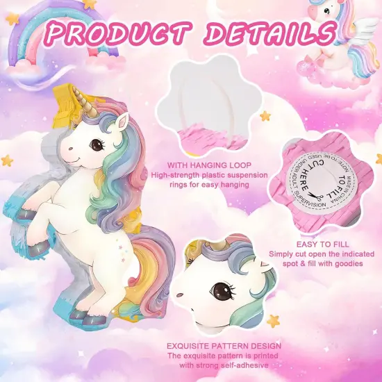 Magical Unicorn Pi&ntilde;ata - Small Unicorn Pi&ntilde;ata with Blindfold and Bat for Girls Kids Rainbow Unicorn Themed Birthday Party Games Decorations {3}