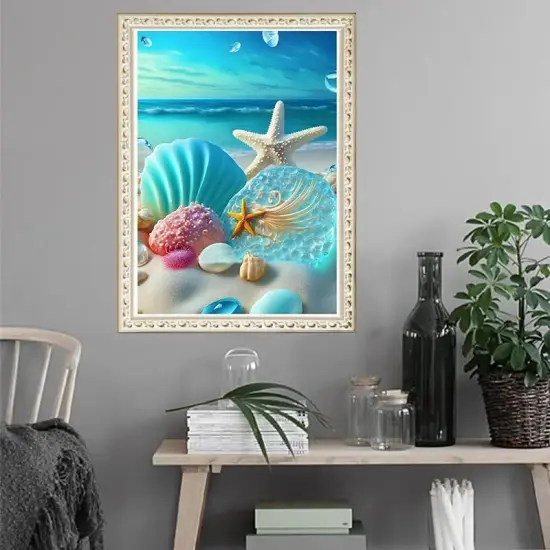 DIY 5D Diamond Painting Kits Sea Shell for Adults Beginners,Beach Diamond Art Full Round Diamond Drill,Starfish Paintings by Diamonds Home Wall Decor Gift(30x40cm/11.8X15.7inch) {5}