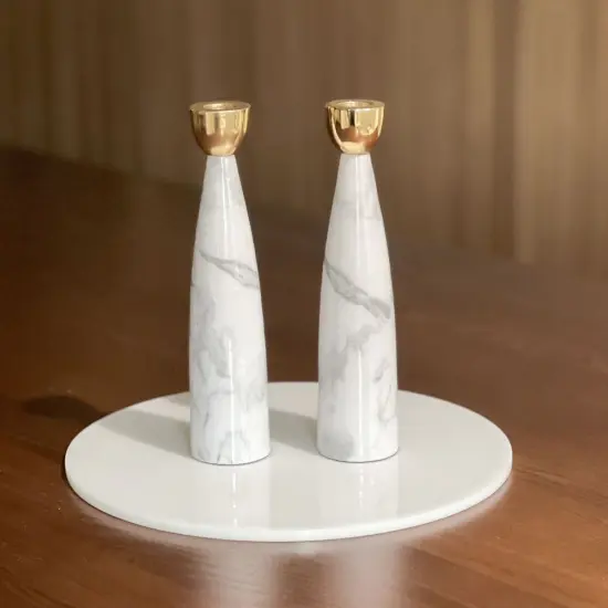Grey Marble Candlesticks with Gold Holders {2}