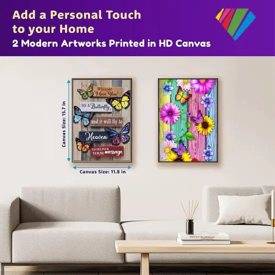 2-Piece Butterfly Diamond Painting Kits for Adults, Round Full Drill Diamond Painting Kits 5D DIY Diamond Painting Kits Diamond Art Kits for Home Wall Decor 12"x16" {2}