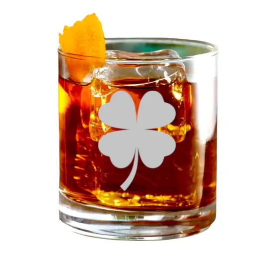 Rocks Glass - 4 Leaf Clover - Double Old Fashioned {1}