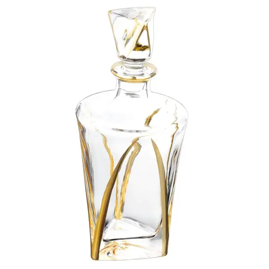 Simplistic Crystal Decanter with 6 Cups Set Gold {1}