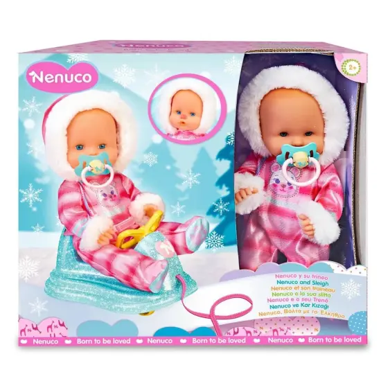 Nenuco 14" Baby Doll in Ski Suit and Sleigh Accesssory On Wheels With Color Chaning Nose, For Ages 2+ {4}