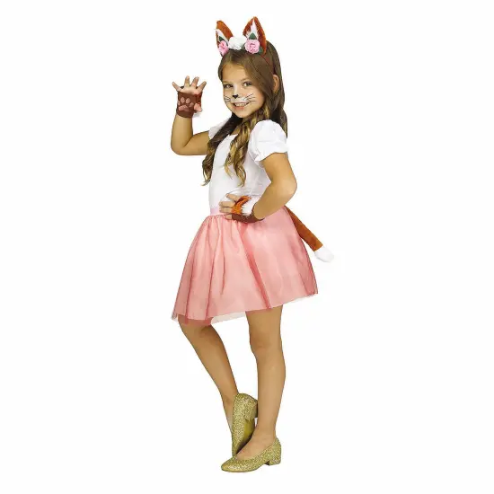 Cute Kids Forest Friends Fox Halloween Costume with Pink Tutu Tail and Ears {1}