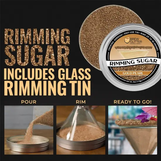 Brew Glitter - Gold Pearl Rimming Sugar (4oz, 1x Bar Tin) Cocktail Garnish for Mixed Drinks & Refreshments {3}