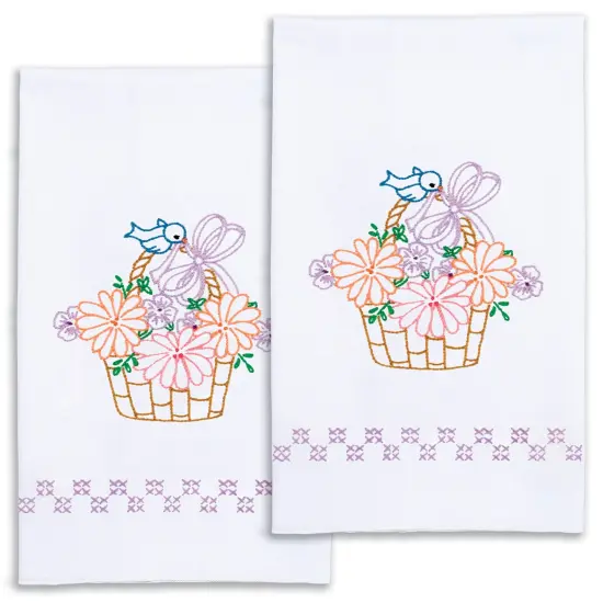 Jack Dempsey Stamped Decorative Hand Towel Pair 17"X28"-Bird On A Basket {3}
