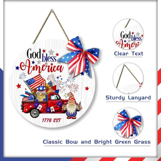 God Bless America Patriotic Door Sign 4th of July Hanging Decor(Red, White, And Blue) {3}