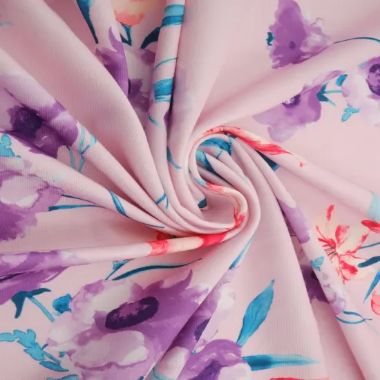 1 Yard Digital Floral DTY Stretch Knit Fabric 58/60 Inch Wide Smooth Lightweight Print for Dresses & Crafts IVORY {6}