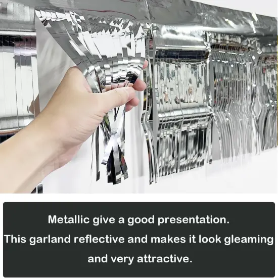 120 Inches - 4pack Foil Fringe Garland Metallic Wall Hanging Drapes(Silver) {2}