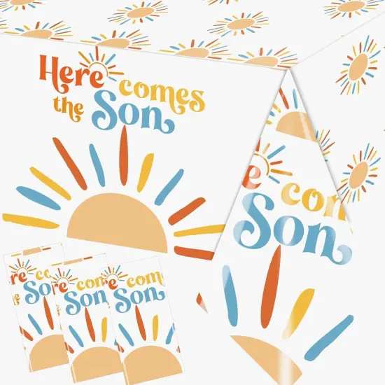 3Pcs Here Comes The Son Baby Shower Tablecloths {1}
