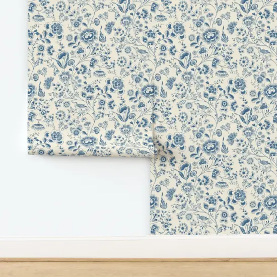 Peel & Stick Wallpaper 2FT Wide Trailing Floral Retro Beige Watercolor Garden Traditional Flowers Classic Grandmillennial Custom Removable Wallpaper by Spoonflower {2}