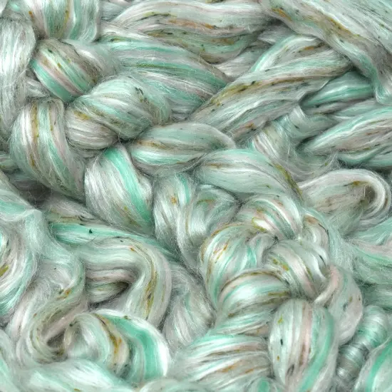 Designer Blend Merino, Silk, Tweed Top Roving. Fancy, Colorful, Exotic - Limited Edition. Mint Chip {1}