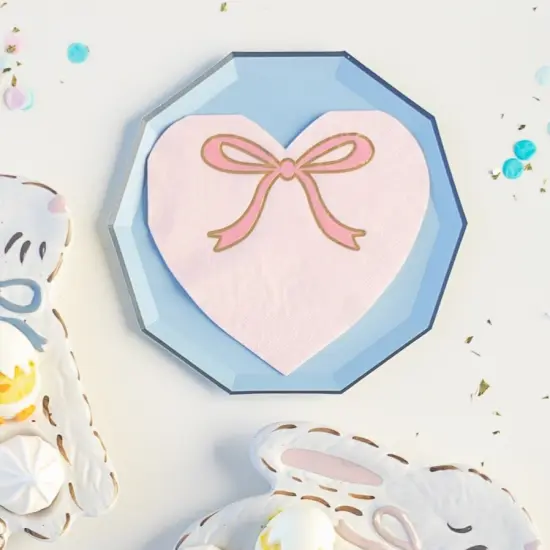 PETAL PINK BOW HEART LARGE NAPKIN {6}