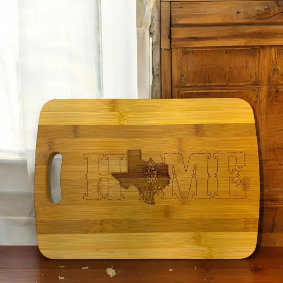 Texas Home with Bluebonnets - Cutting Board 14''x9.5''x.5'' Bamboo {5}