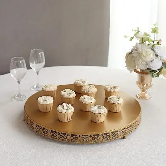 20 in Gold Metal Fleur De Lis Round CAKE STAND Dessert Display Pedestal Party {2}