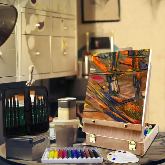 Deluxe Art Supplies 27 Pieces Art Set with Tabletop Easel, 12 Colors Acrylic Paint {5}