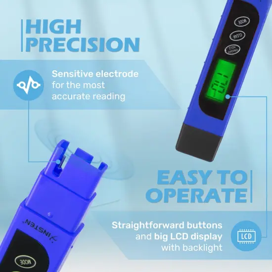 Insten - TDS Meter Digital Water Tester for Drinking Water, 3-in-1 TDS, 0-9999ppm, Temperature and EC Meter with Carrying Case, Blue {4}