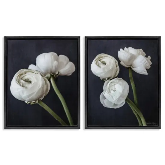 Stupell Industries Simple Black & White Peony 2 pc Framed Floater Canvas Wall Art Set Design by Jennifer Rigsby {7}