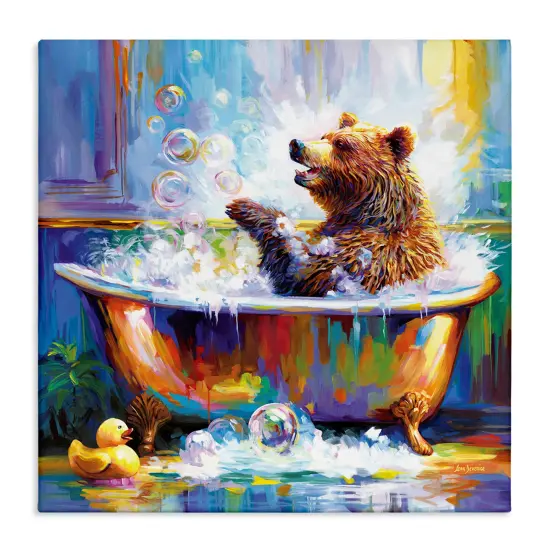 Stupell Industries Happy Bear in Bathtub Canvas Wall Art Design by Leon Devenice {1}