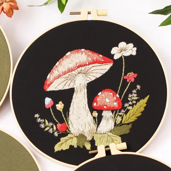 REEWISLY 4 Pcs of Embroidery Starter kit with Patterns and Instructions, DIY Adult Beginner Embroidery Kits, Including 2 Plastic Embroidery Rings, 1 Pair of Scissors, Colored Threads and Needles {3}