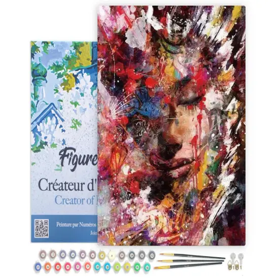 Figured'Art Paint by Numbers Kit for Adults with Frame Abstract Female Face 16"x20" - Craft Art Painting DIY Kit Canvas Already Stretched on a Wooden Frame {1}
