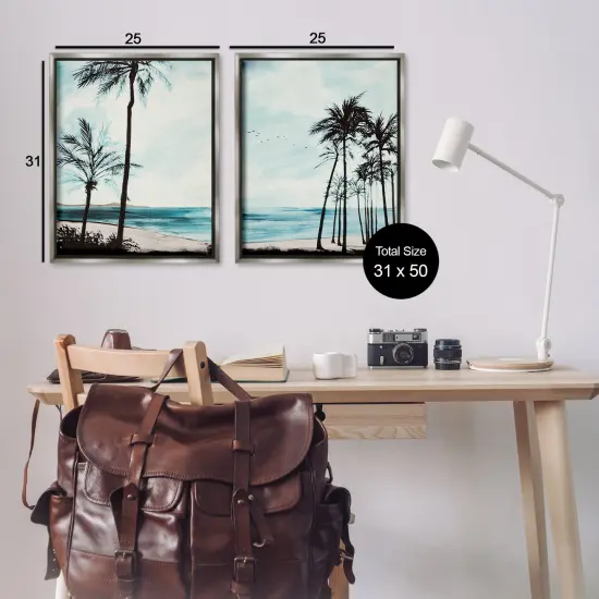 Stupell Industries Tropical Palm Seaview 2 pc Framed Floater Canvas Wall Art Set Design by Linda Baliko {3}