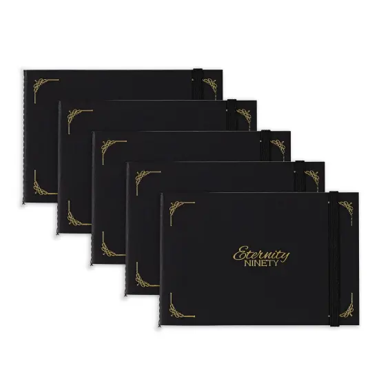 New York Central Eternity Ninety Flat Book- 8.5x5.5" Sketch Watercolor Journal, 5-Pack - Black Soft Paperback- Watercolor Sketchbook w/ Elastic Band, 100 Total Sheets 100% Cotton, 90 lb Cold-Pressed {1}