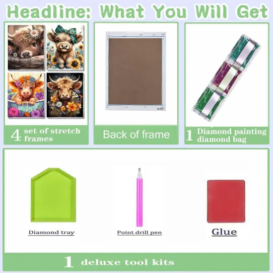 4 Pack Cow Diamond Painting Kits - 8X12 Inch (0306-3) {3}