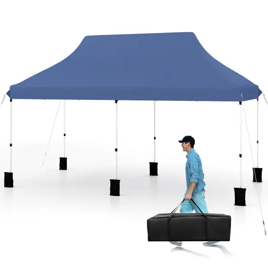 Costway 10 x 20 FT Pop-up Canopy UPF50+ Sun Protection Tent with Carrying Bag Blue/Black/Grey/White/Pink {8}