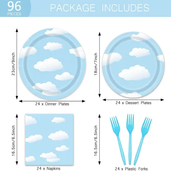 96 PCS Blue Sky Baby Shower Tableware Kit - 24 Guests {2}