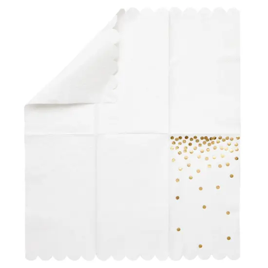 100-Pack White and Gold Scalloped Dinner Napkins - Gold Polka Dot Disposable Paper Napkins for Wedding Reception, Rehearsal Dinner (4x8 In) {7}