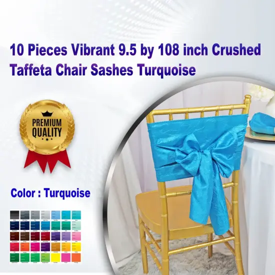 10 Pieces Vibrant 9.5 by 108 inch Crushed Taffeta Chair Sashes Turquoise {1}