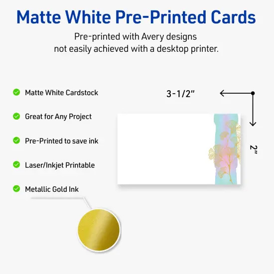 Avery Printable Rectangle Business Cards with Sure Feed Technology, Pre-Printed Floral Design, Matte White, 2" x 3.5", Laser & Inkjet Compatible, 80 Total {2}