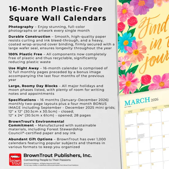 Bonnie Marcus OFFICIAL | 2026 12 x 24 Inch (Hanging) Monthly Square Wall Calendar | Foil Stamped Cover | Plastic-Free {6}