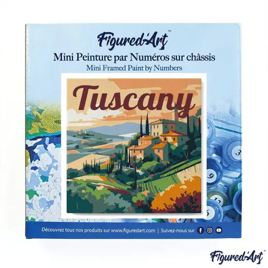 Figured'Art Mini Paint by Numbers Kit for Adults with Frame Travel Poster Tuscany Summer Small format 8"x8" - Craft Art Painting DIY Canvas Already Stretched on a Wooden Frame {3}