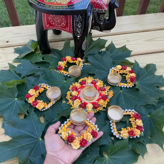 Rose Tealight Rangoli Candle Holders Festival of Light Decorative Rangoli Candle Stand for Diwali Christmas Thanksgiving Hanukkah Gift T-light Holder for Centerpiece Dining Table Home Decor {3}