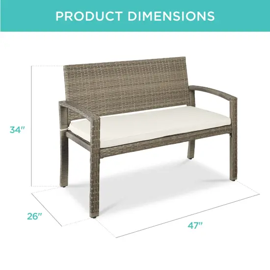 Best Choice Products 2-Person Outdoor Wicker Bench Garden Patio Porch Furniture w/ 700lb Capacity, Cushion Sand/Taupe {2}