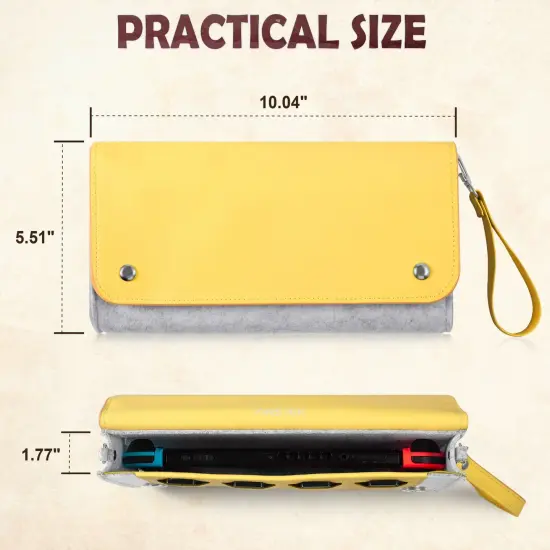 Insten Carrying Case Purse For Nintendo Switch and OLED Model, PU Leather Cover Travel Bag Sleeve Pouch, With Detachable Shoulder and Hand Strap For Girls Boys Women, Yellow {6}