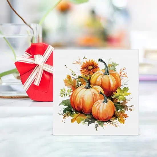 Fall Decor Farmhouse Pumpkins Wooden Box Sign Tabletop Decor 5 x 5 Inches {4}