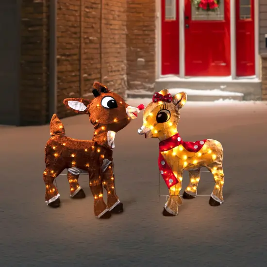 Northlight Lighted Rudolph and Clarice Outdoor Christmas Decorations - 32" Brown {1}