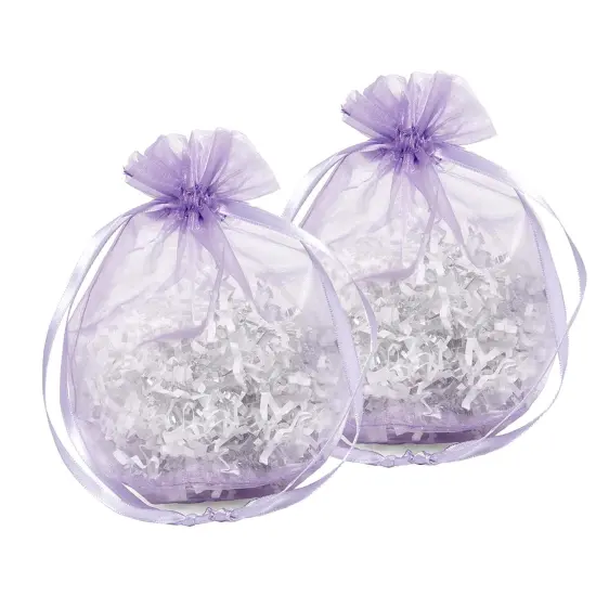 Wide Round Flat Bottom Organza Bags 6 1/2 '' X 4 '' X 7 '' for Favor Packaging Lavender {5}