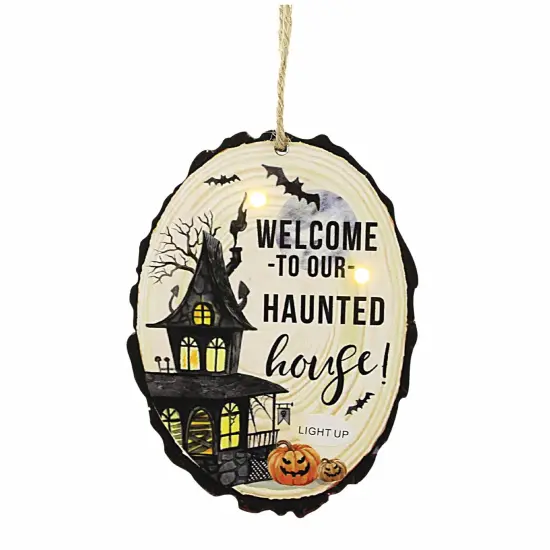 Ganz 4.5 Inch Halloween Light Up Ornament Halloween Tree Ornament , Halloween Decor Haunted Witch Bone Spider WELCOME {1}